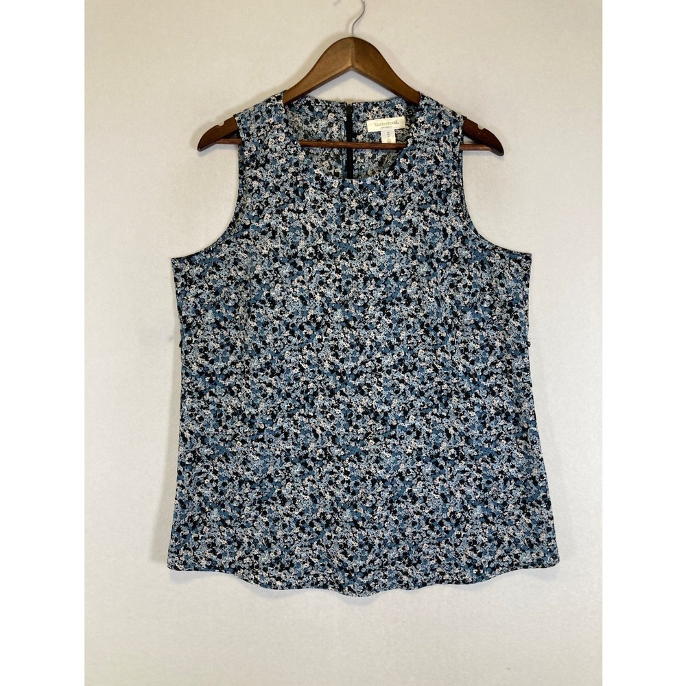Cottagecore Motherhood Maternity Women Med‎ Blue Floral Sleeveless Shell Blouse